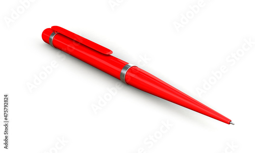 Realistic 3d red pen mockup isolated on white background. 3d illustration.