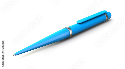 Realistic 3d blue pen mockup isolated on white background. 3d illustration.