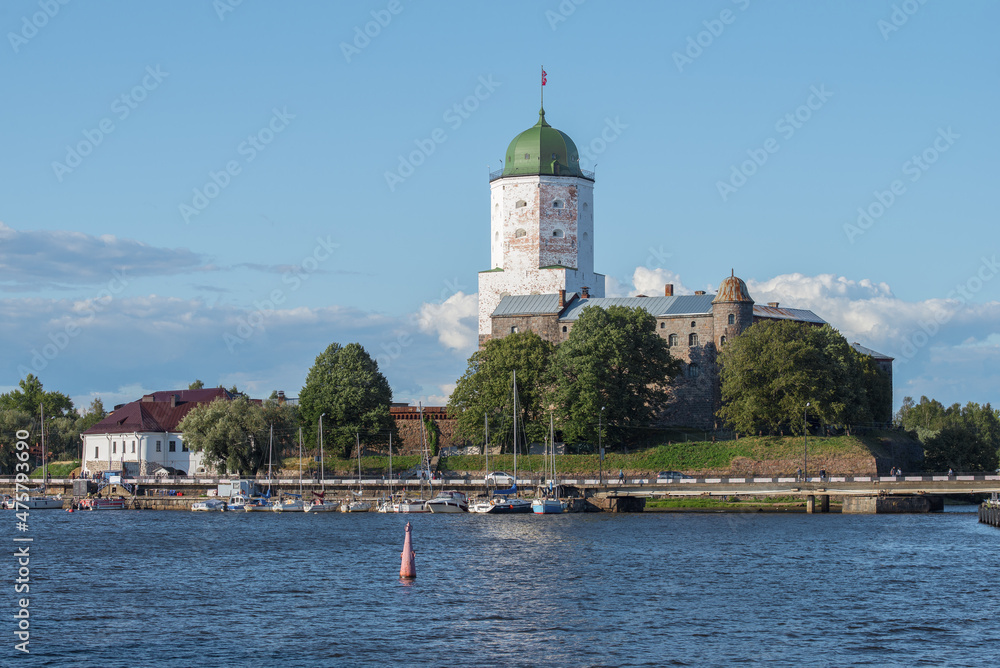 View of the medieval Vyborg castle on a sunny August day. Vyborg, Leningrad region. Russia