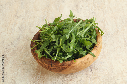 Fresh green arugula in the bowl