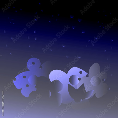 Nocturnal abstract flowers on a blue-gray gradient background. 3d.