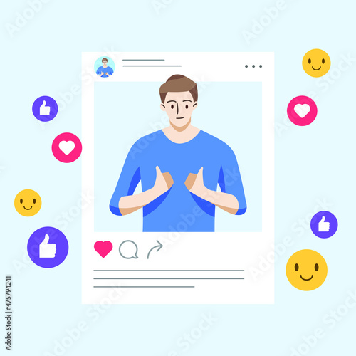 advertising, app, application, audience, blog, bloggers, communication, concept, content, customer, design, digital, display, emoji, flat, follow, frame, heart, icon, illustration, image, influencer, 