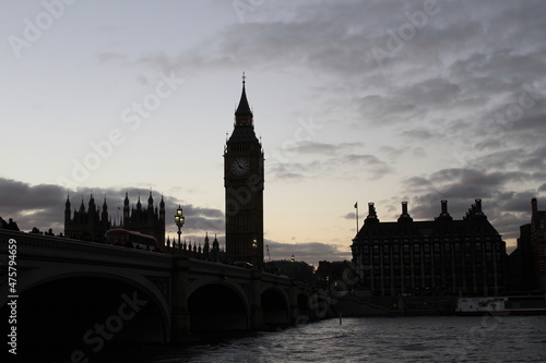 Big Ben and Westminster Bridge by night  London  UK