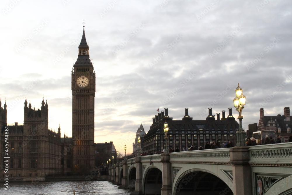 Big Ben and Westminster Bridge by night, London, UK