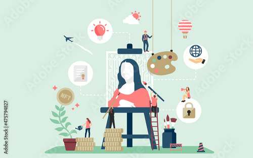 NFT ( non-fungible token ) concept web banner  illustration