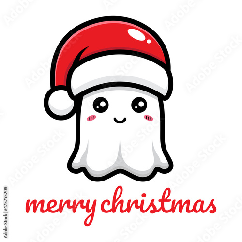 cute ghost is celebrating christmas