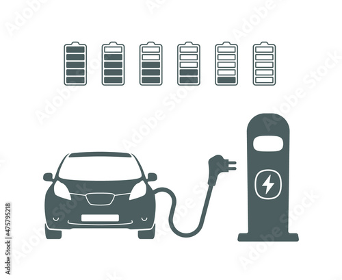 Electric car recharge station and battery icon set