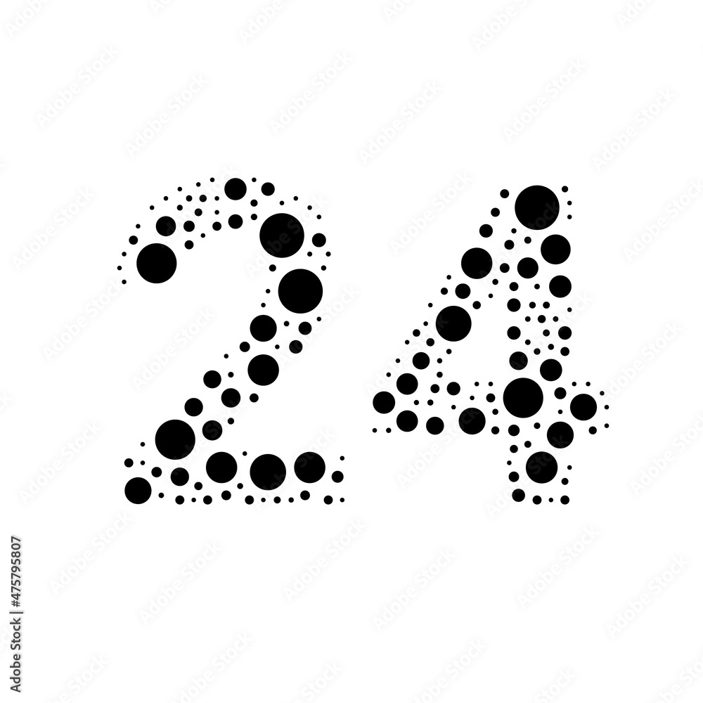 A large around the clock symbol in the center made in pointillism style. The center symbol is filled with black circles of various sizes. Vector illustration on white background A large around the clock symbol in the center made in pointillism style. The center symbol is filled with black circles of various sizes. Vector illustration on white background