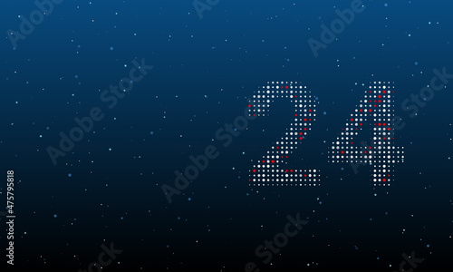 On the right is the around the clock symbol filled with white dots. Background pattern from dots and circles of different shades. Vector illustration on blue background with stars