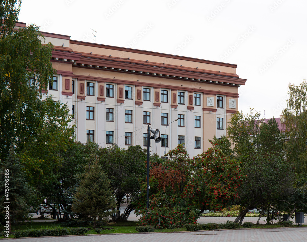 A beautiful administrative building on the central square of the city of Tyumen