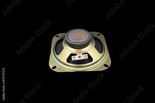 music speaker close up on black background