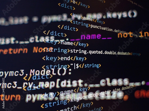 Software developer programming code. Abstract computer script coding. Programming code screen of software developer. photo