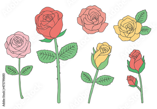 バラの手描きイラストセット（カラー）