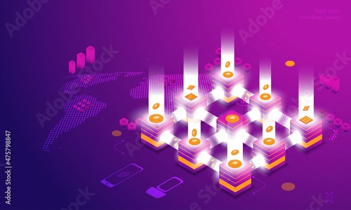 Bitcoin and ethereum or blockchain business,global network technology concept and Isometric digital blocks connection and  and shapes crypto chain,global computer network Internet technology.