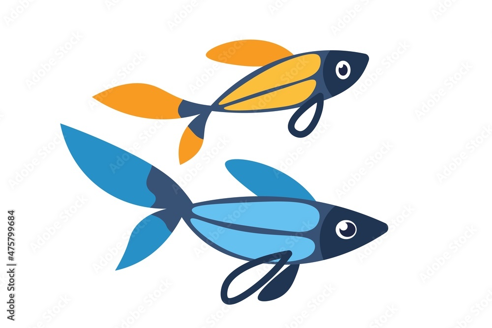Couple of cartoon fish. Marine swimming animals pair for kids illustration. Underwater coral reef tropical fauna. Ocean nature. Yellow and blue aquarium exotic creatures. Vector carps Couple of cartoon fish. Marine swimming animals pair for kids illustration. Underwater coral reef tropical fauna. Ocean nature. Yellow and blue aquarium exotic creatures. Vector carps
