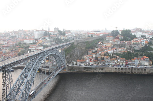 Portugal, Porto, Luis I Bridge on a sunset, the top view