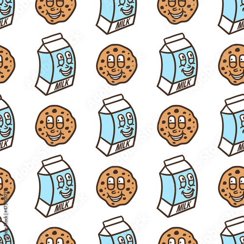 seamless pattern milk and cookies character