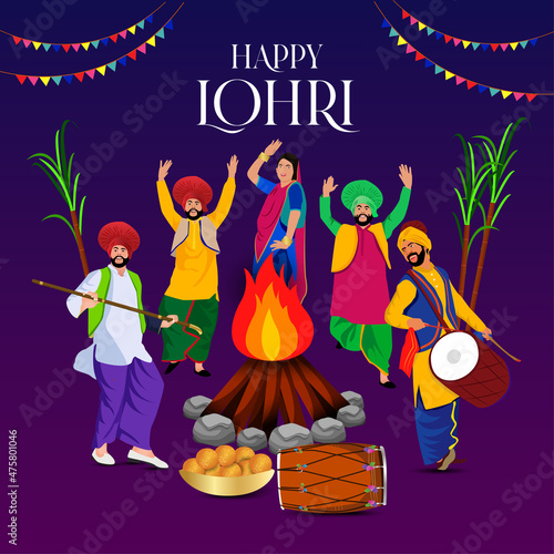 illustration of Happy Lohri holiday background for Punjabi festival
