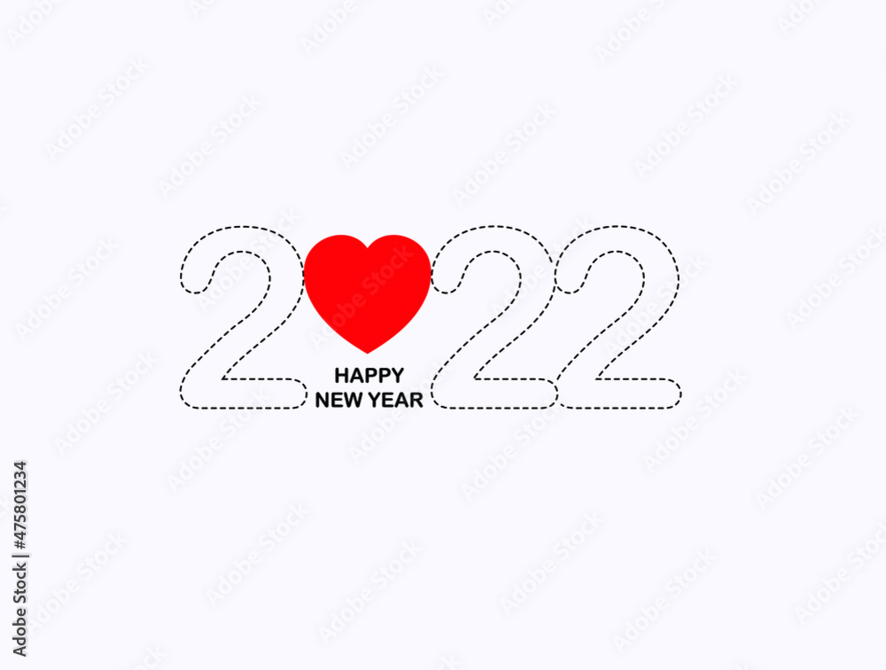 Happy New Year 2022 numbers with red heart design. 2022 topography design for celebration and season decoration for xmas holidays branding, new year banner, 2022 calendar cover, greeting card