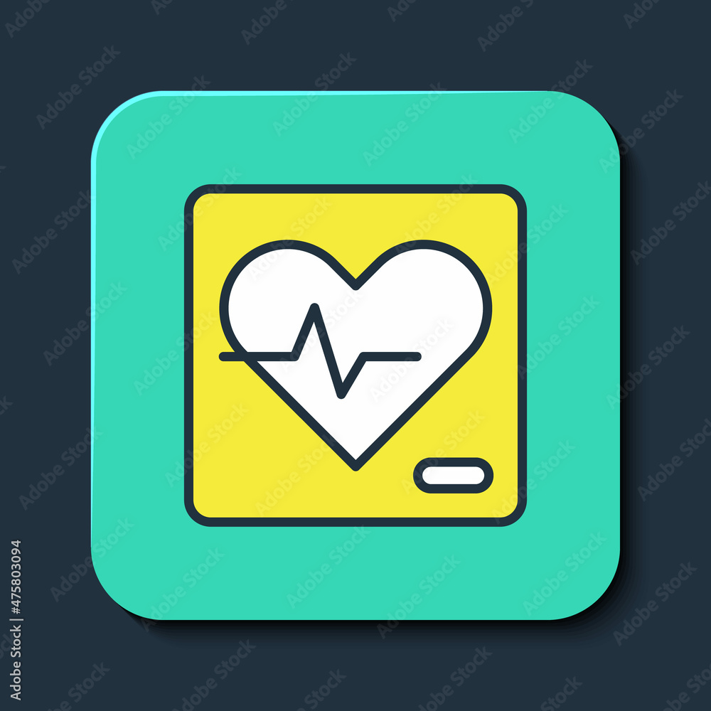 Filled outline Heart rate icon isolated on blue background. Heartbeat sign. Heart pulse icon. Cardiogram icon. Turquoise square button. Vector Filled outline Heart rate icon isolated on blue background. Heartbeat sign. Heart pulse icon. Cardiogram icon. Turquoise square button. Vector