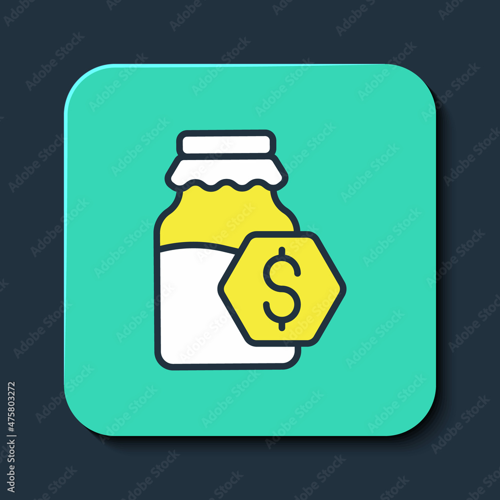 Filled outline Sale in jar of honey icon isolated on blue background. Food bank. Sweet natural food symbol. Turquoise square button. Vector Filled outline Sale in jar of honey icon isolated on blue background. Food bank. Sweet natural food symbol. Turquoise square button. Vector