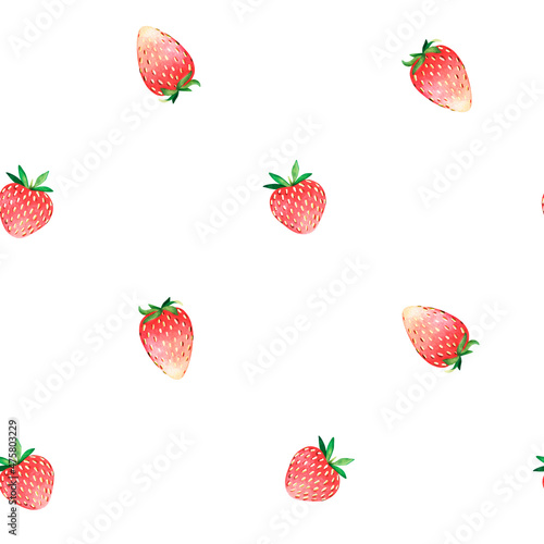 Fototapeta Naklejka Na Ścianę i Meble -  Seamless strawberry pattern. Watercolor illustration. Isolated on a white background. For design.
