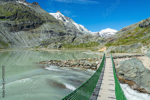 Hanging Bridge and Waterfall at Sandersee, Hohe Tauern National Park, Austria photo