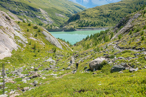 View down at Margaritze artifical lake  in Hohe Tauern in Alps in Austria photo