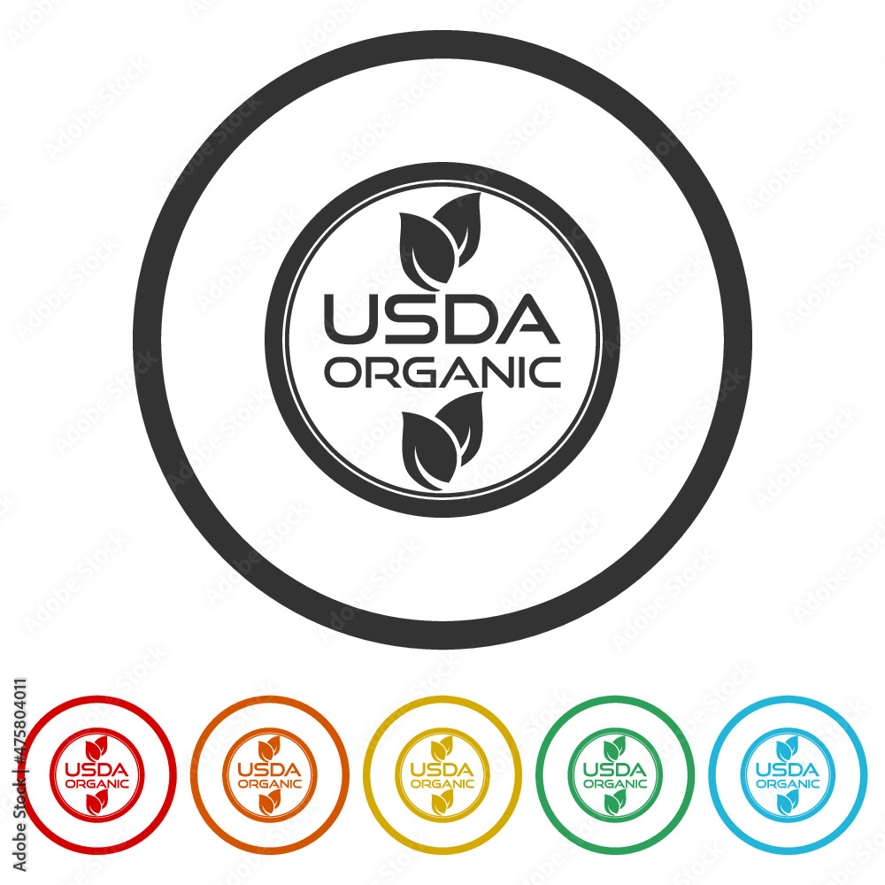 Symbol USDA for organic food icon isolated on white background, color set Symbol USDA for organic food icon isolated on white background, color set