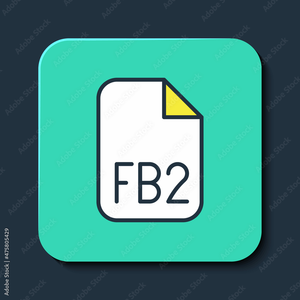 Filled outline FB2 File icon isolated on blue background. Turquoise square button. Vector Filled outline FB2 File icon isolated on blue background. Turquoise square button. Vector