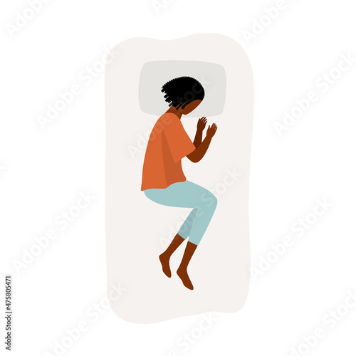 Black Woman Sleeping With Lying On Side.