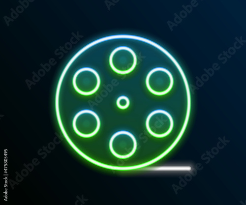 Fotografie, Tablou Glowing neon line Film reel icon isolated on black background