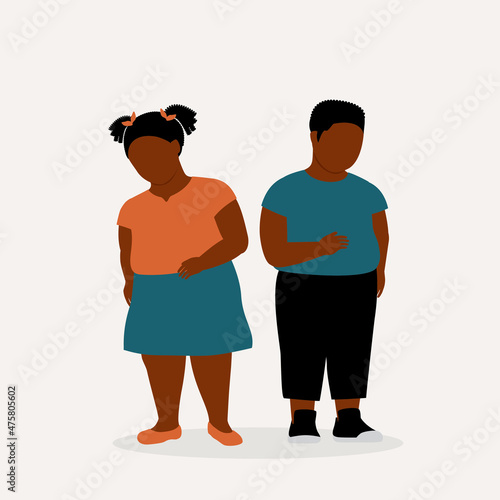 Obesity Black Boy And Girl Standing.