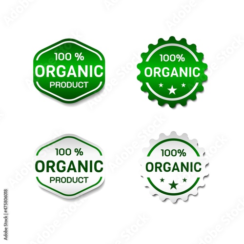 100 Percent Organic Label Sticker. For food or beverage products label. With gradient green and white color. Premium and luxury vector illustration design