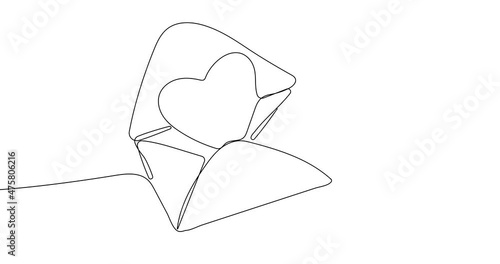 Animated continuous line drawing of open envelope with heart. Happy Valentines Day. Love card