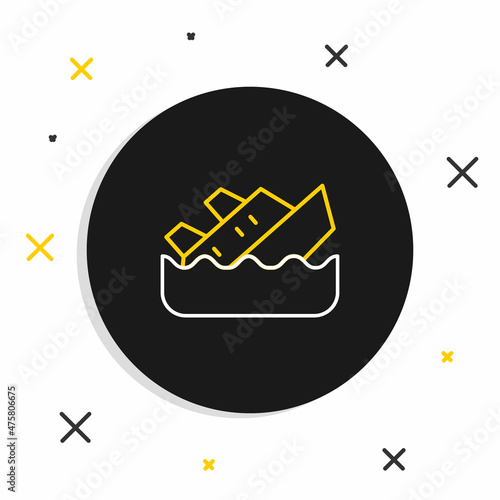 Line Sinking cruise ship icon isolated on white background. Travel tourism nautical transport. Voyage passenger ship, cruise liner. Colorful outline concept. Vector