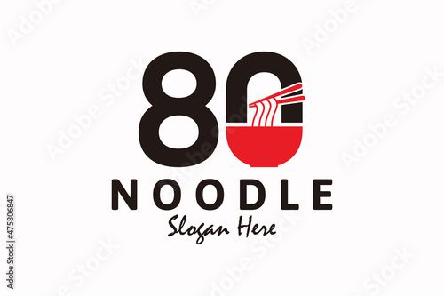 noodle logo design with number eighty, logo inspiration