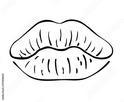 Sexy plump lips kiss isolated line art. Lips line Icon in trendy style isolated on white background. Mouth symbol for your web site design, logo, app, UI. Vector illustration, Hand drawn illustration