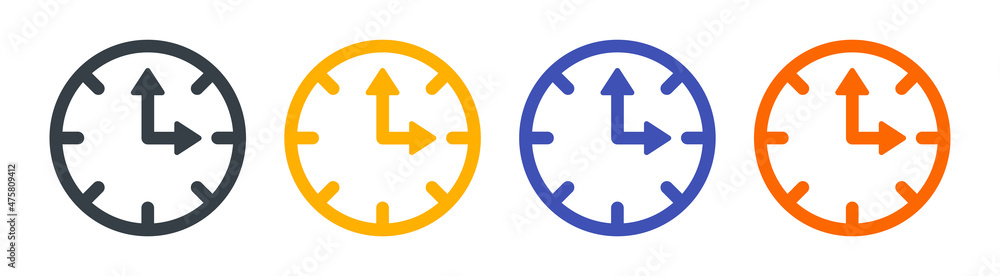 Horizontal set of analog clock icon. Clock wall icon vector illustration Horizontal set of analog clock icon. Clock wall icon vector illustration