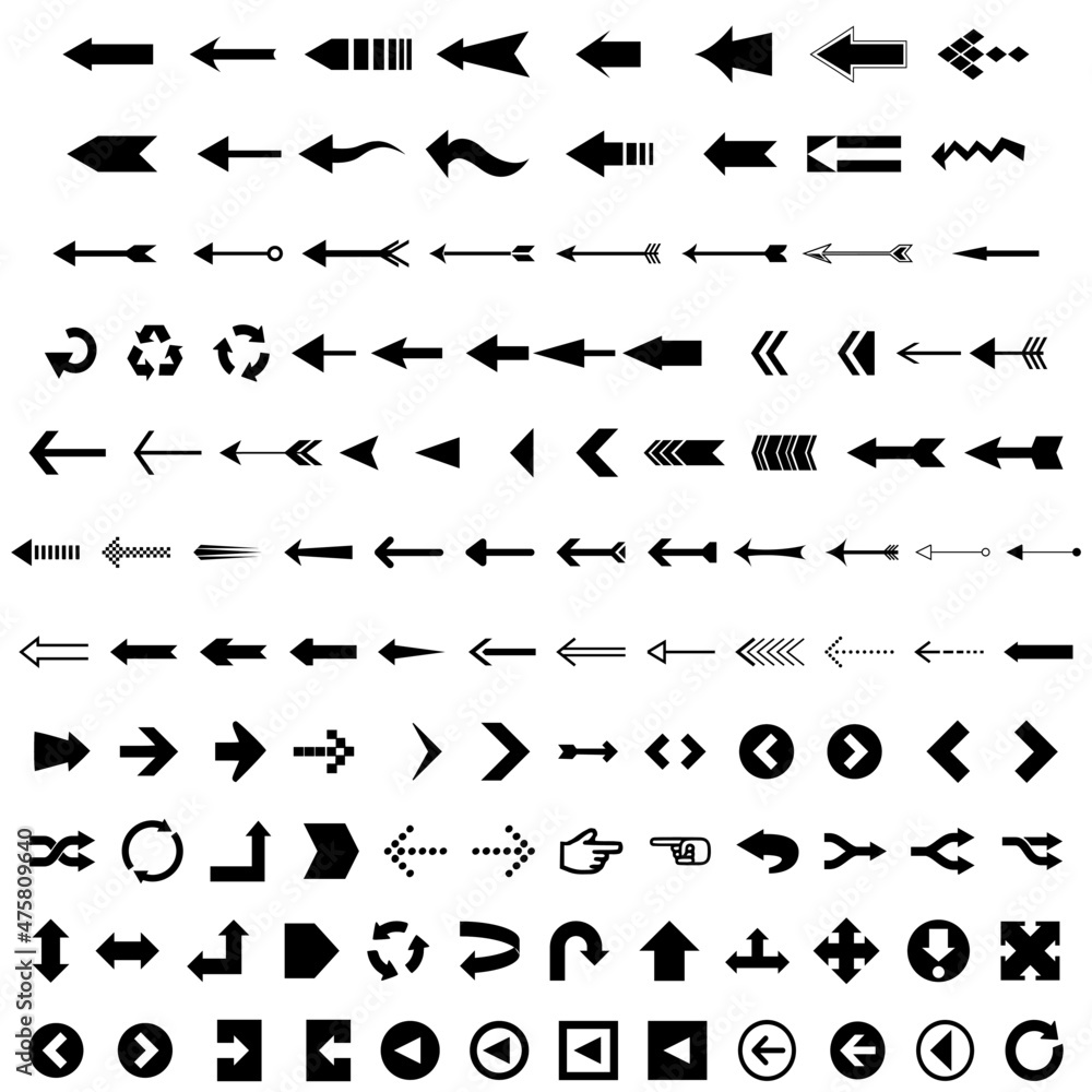 Set of black and white arrow icons