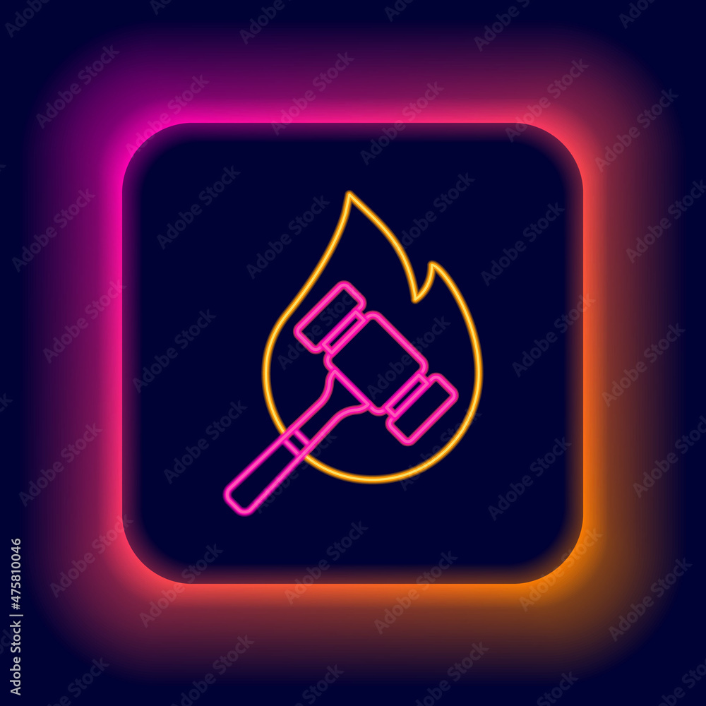 Glowing neon line Auction hammer icon isolated on black background. Gavel - hammer of judge or auctioneer. Bidding process, deal done. Auction bidding. Colorful outline concept. Vector Glowing neon line Auction hammer icon isolated on black background. Gavel - hammer of judge or auctioneer. Bidding process, deal done. Auction bidding. Colorful outline concept. Vector