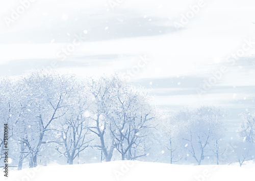Hand painted snowy winter landscape