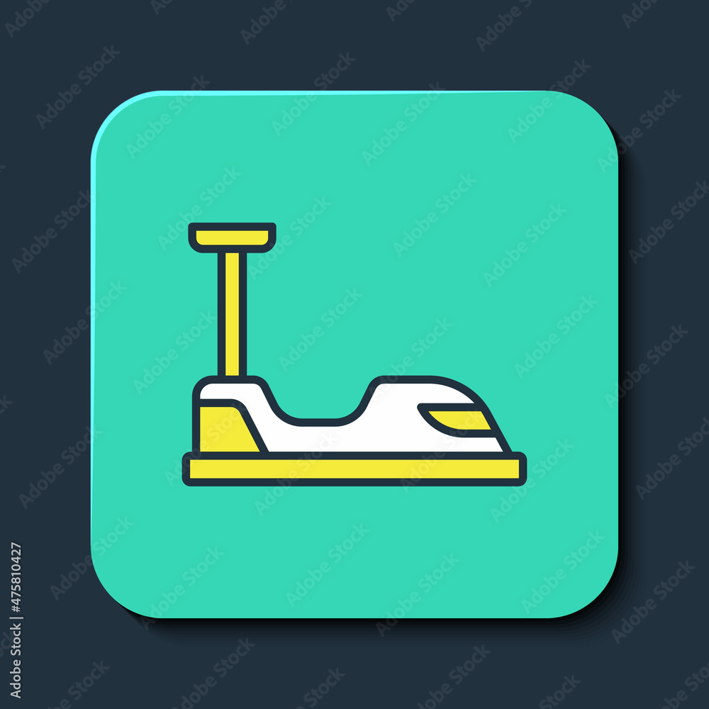 Filled outline Bumper car icon isolated on blue background. Amusement park. Childrens entertainment playground, recreation park. Turquoise square button. Vector Filled outline Bumper car icon isolated on blue background. Amusement park. Childrens entertainment playground, recreation park. Turquoise square button. Vector