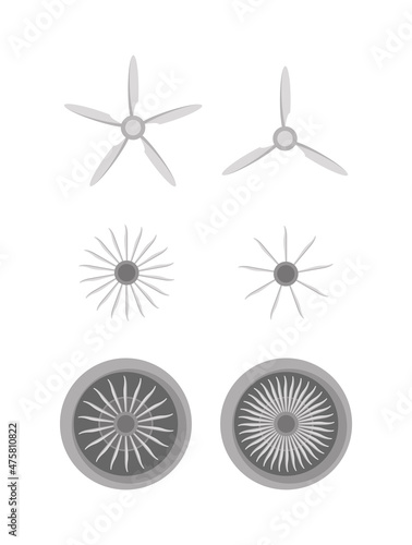 Plane Blade Propeller Set Isolated On White Background. Vintage Airplane Propeller Icons With Radial