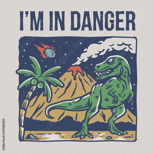Vintage style dinosaur extinction meteor shower illustration