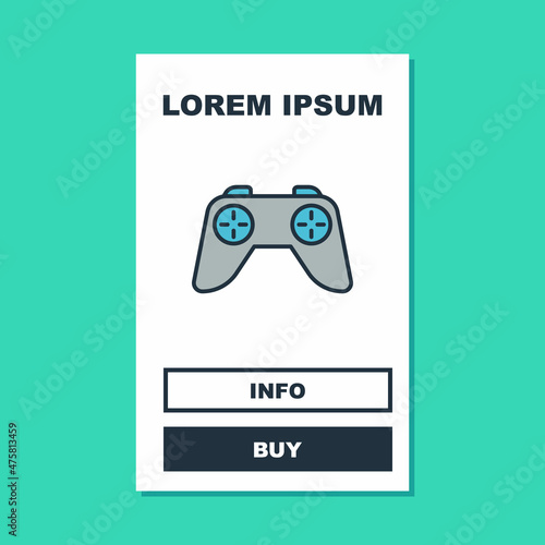 Filled outline Game controller or joystick for game console icon isolated on turquoise background. Vector