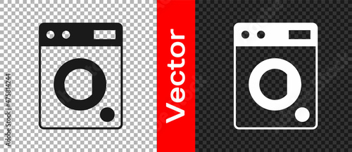 Black Washer icon isolated on transparent background. Washing machine icon. Clothes washer - laundry machine. Home appliance symbol. Vector
