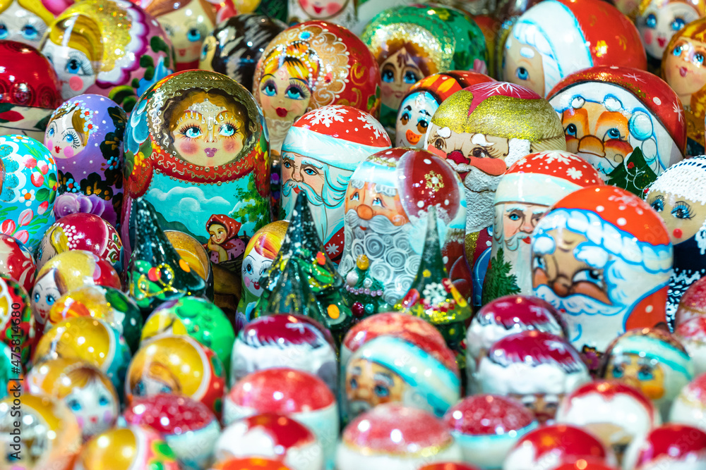Traditional handmade colorful russian doll matrioshka set. Russian souvenir