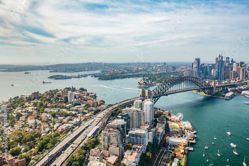 Canvas Print Aerial drone panoramic view of Sydney City, the Sydney Harbour and the Harbour B