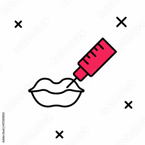 Filled outline Lip augmentation icon isolated on white background. Hyaluronic acid lips injection. Contour plastic. Vector